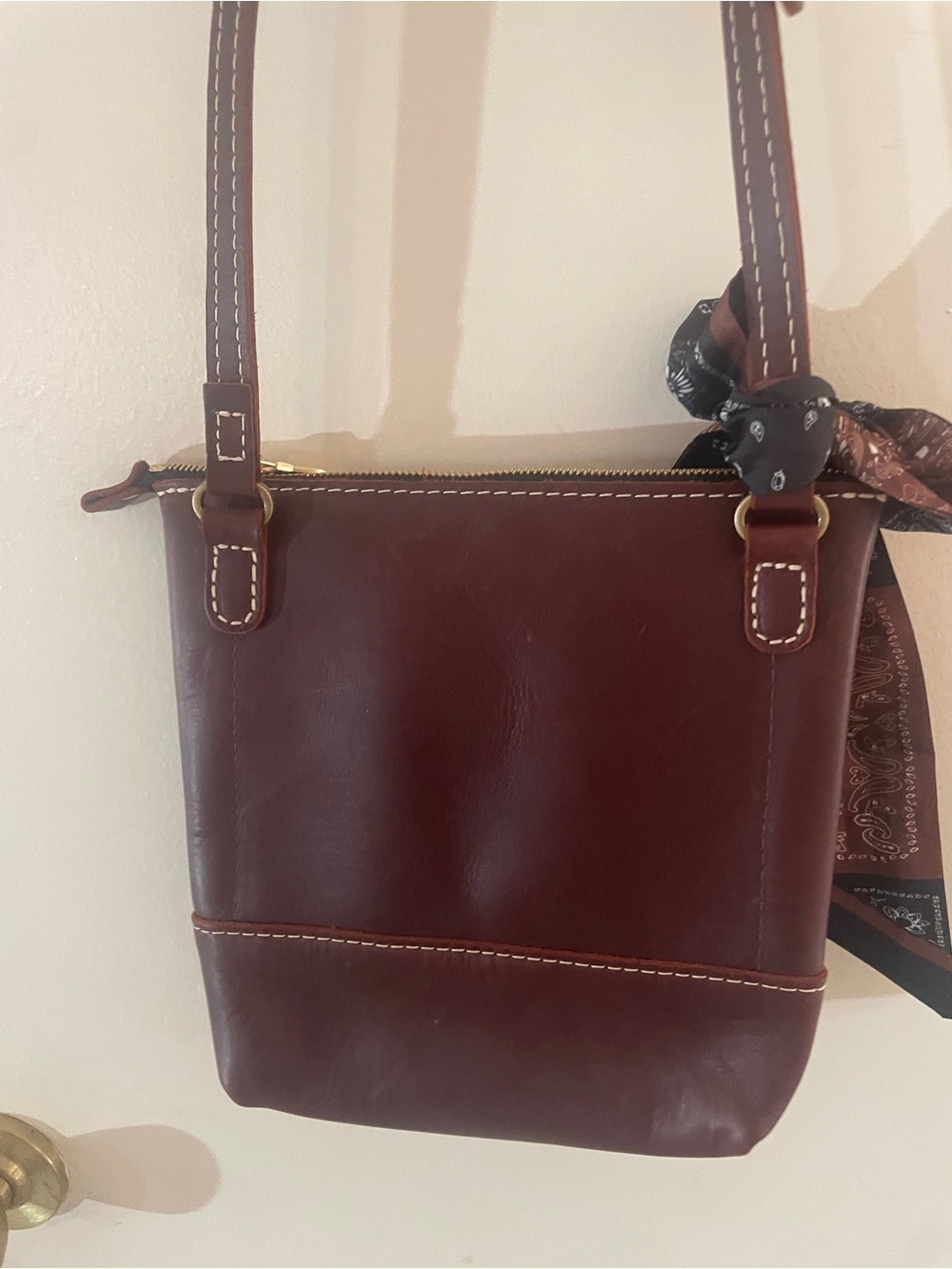 NWOT Portland Leather Goods Brown Full Grain Leather Crossbody + Matching Scarf - Picture 7 of 16